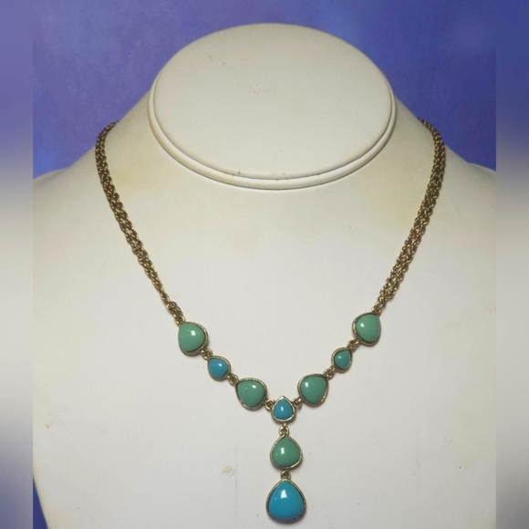Monet Jewelry - Monet Gold Tone Double Chain & Turquoise Colored Necklace